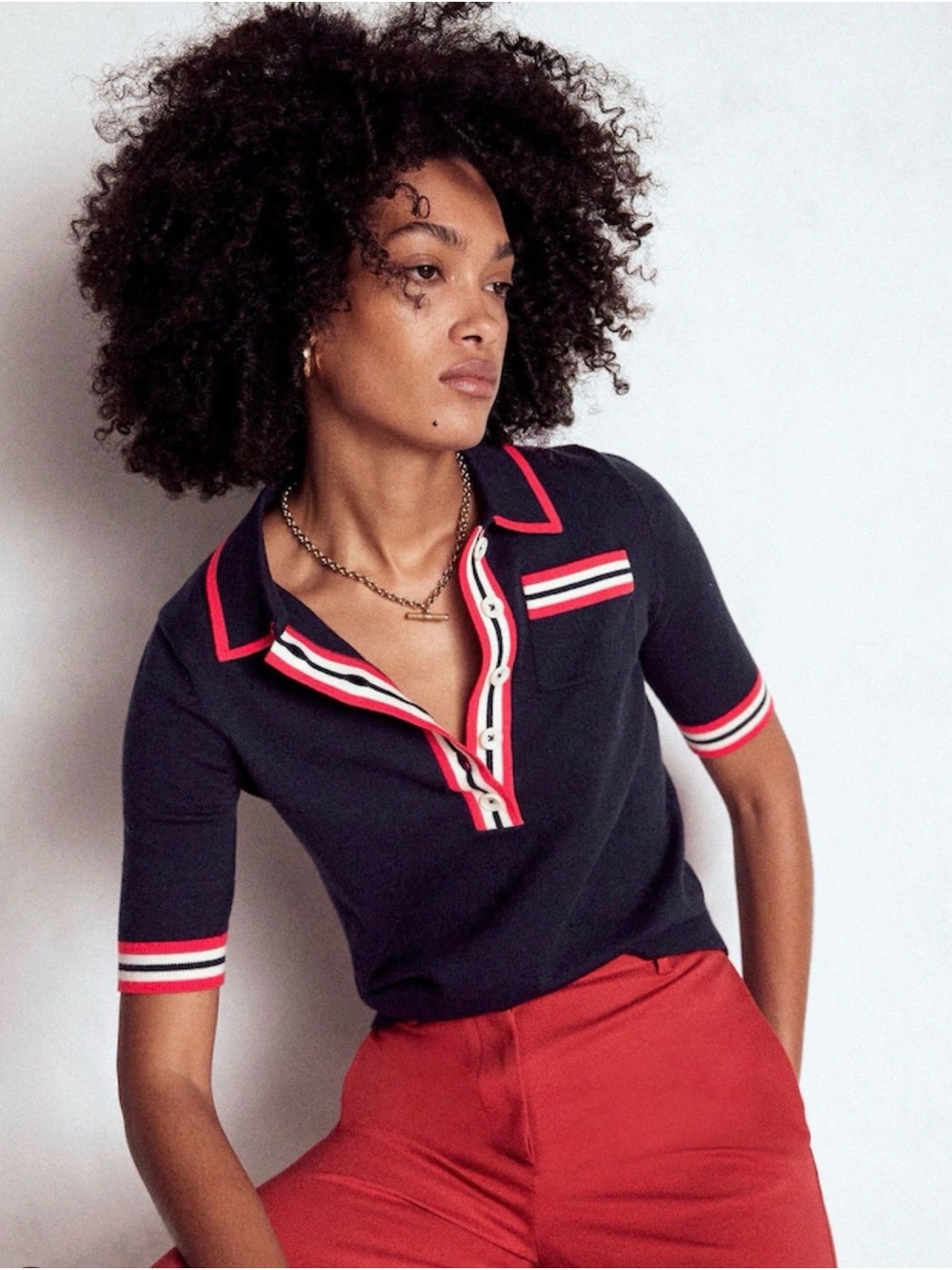 Boden Cotton Henley T-shirt in Navy